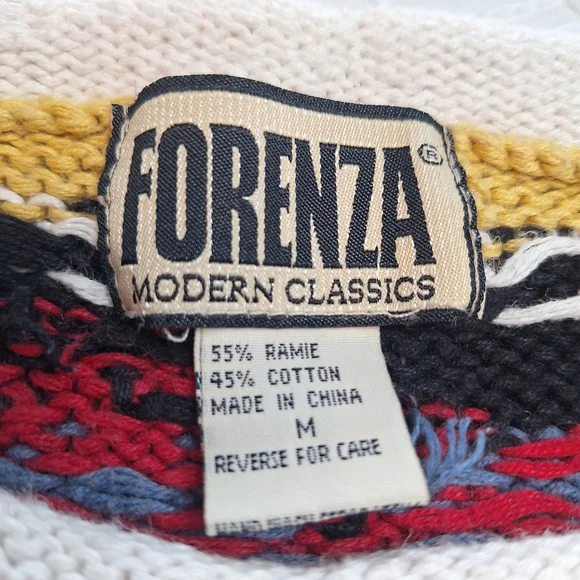 Forenza Vintage 80s Knit Sweater Women’s Size M Chunky Floral Ramie & Cotton HT - Picture 2 of 6